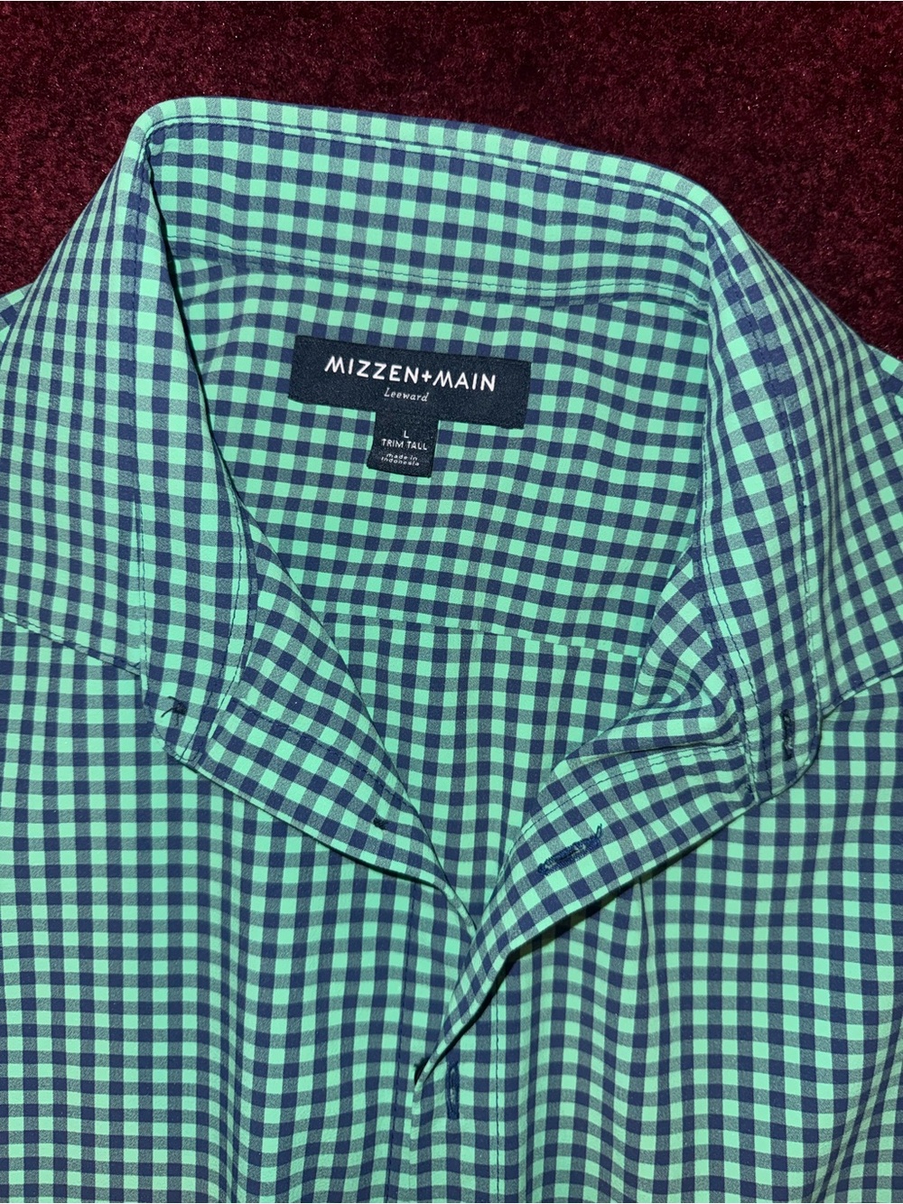 Mizzen + Main Buffalo check green navy print casual button down large trim tall